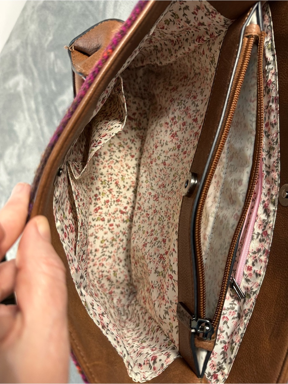 Harris Tweed Wool Handbag- Pink & Brown - Picture 7 of 8